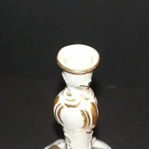 Vtg AK KAISER West Germany Porcelain Candle Holder Gold Yellow & Pink Roses - Picture 3 of 5